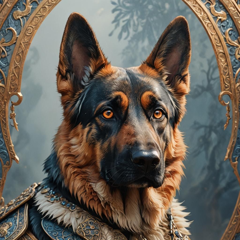 Fantasy German Shepherd Portrait in Detailed Matte Painting