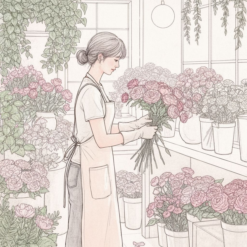 Florist Arranging Flowers: A Dreamy Pastel Sketch