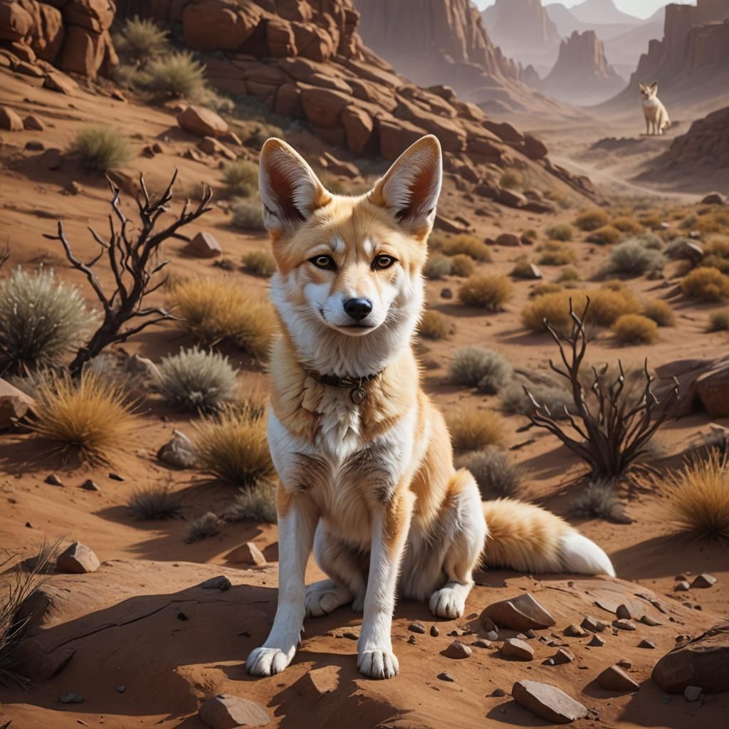 Canaan Dog as Fennec Fox: Detailed Matte Painting