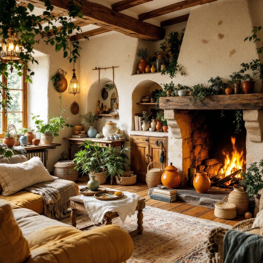 Rustic Cottage Interior in Folk-Art Style