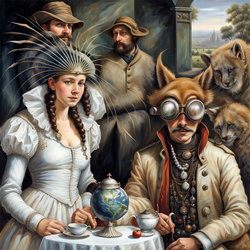 Surreal Alien Restaurant Celebration in Dreamy Light