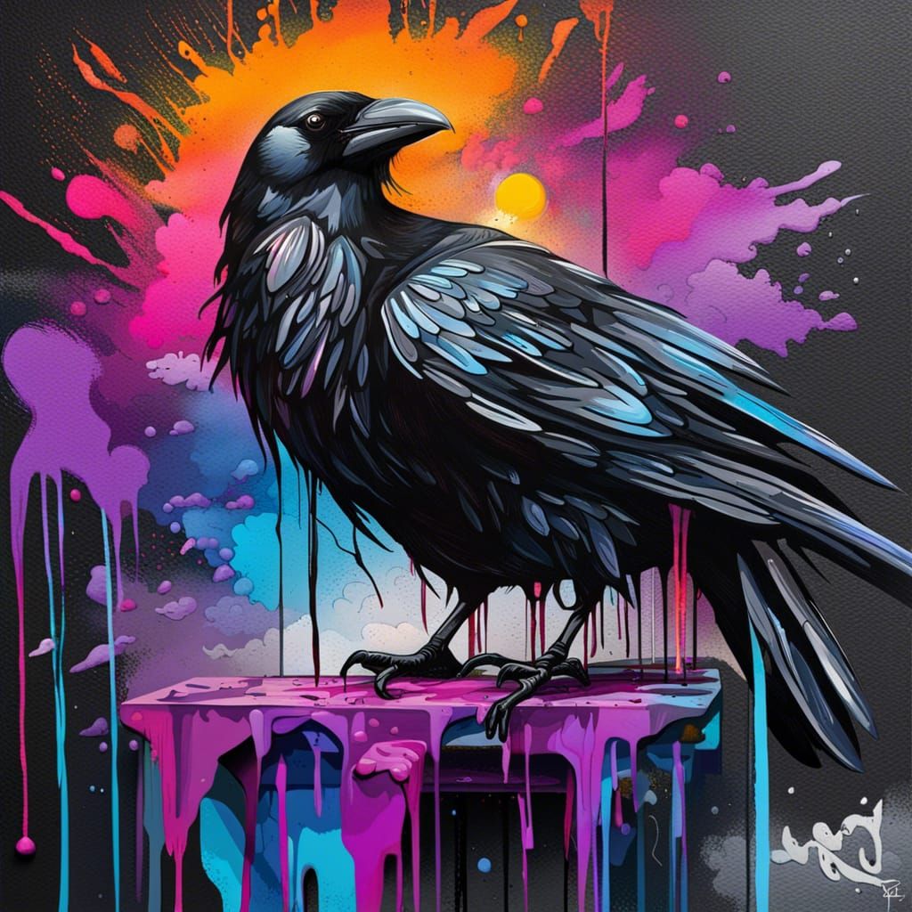 Night Crow Graffiti Art in Spray Paint Style