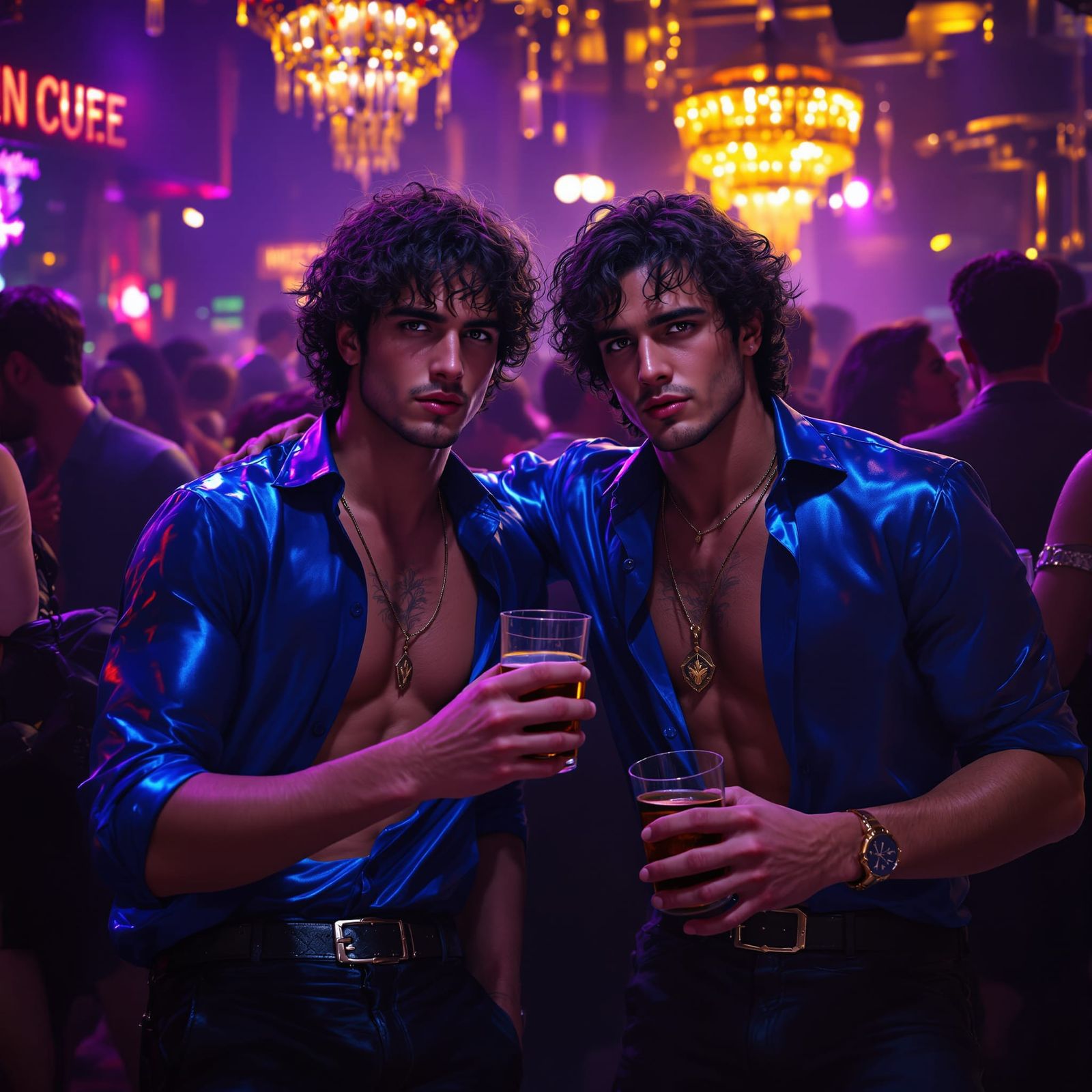 Angelic Italian Twins in Nightclub, Dark Fantasy Art