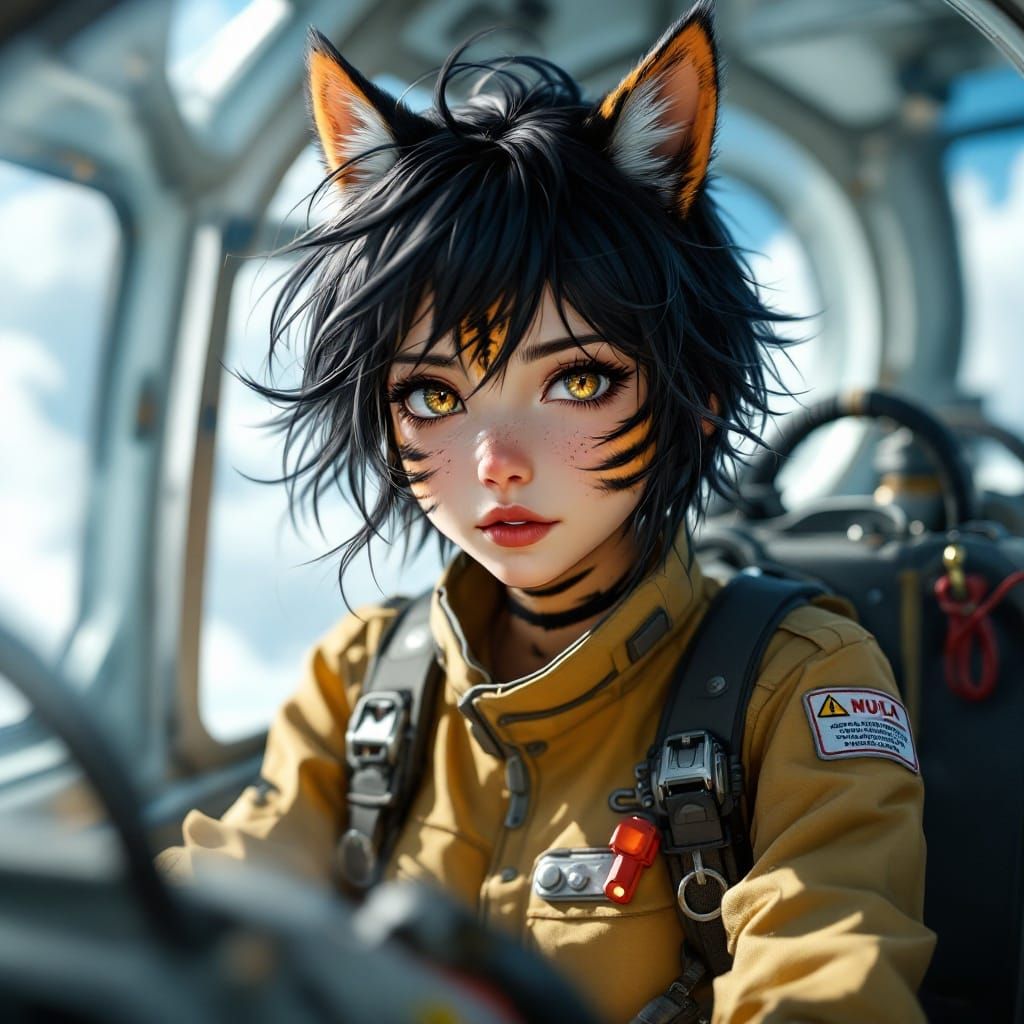 Cyberpunk Feline Adventurer Soars Through the Skies