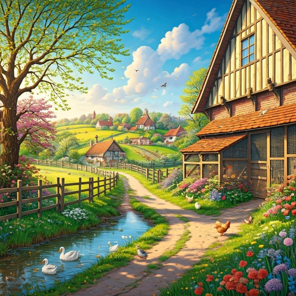 Springtime Family Farm in Idyllic British Countryside