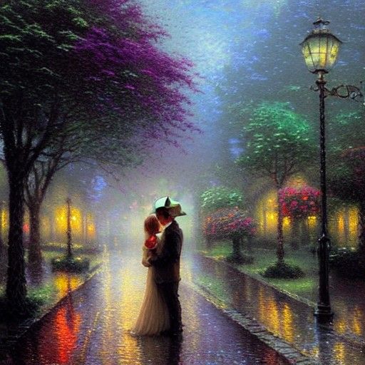 Romantic Rainy Kiss: Ethereal Fantasy Scene