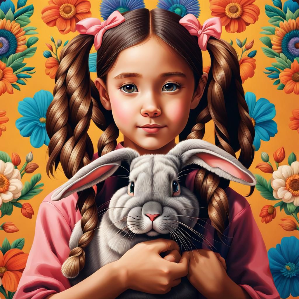 Girl Holding Adorable Lop-Eared Bunny