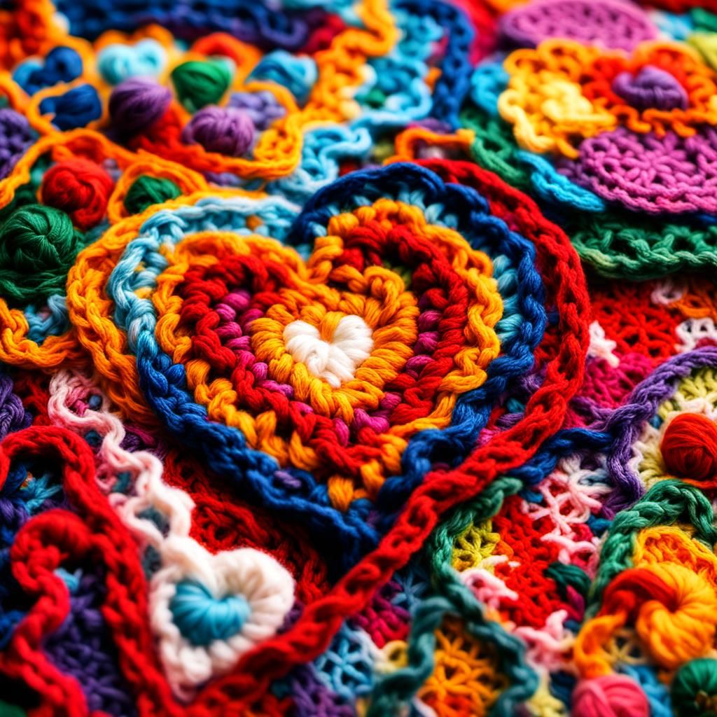Colorful Crocheted Heart in Fauvist Expressionism Style