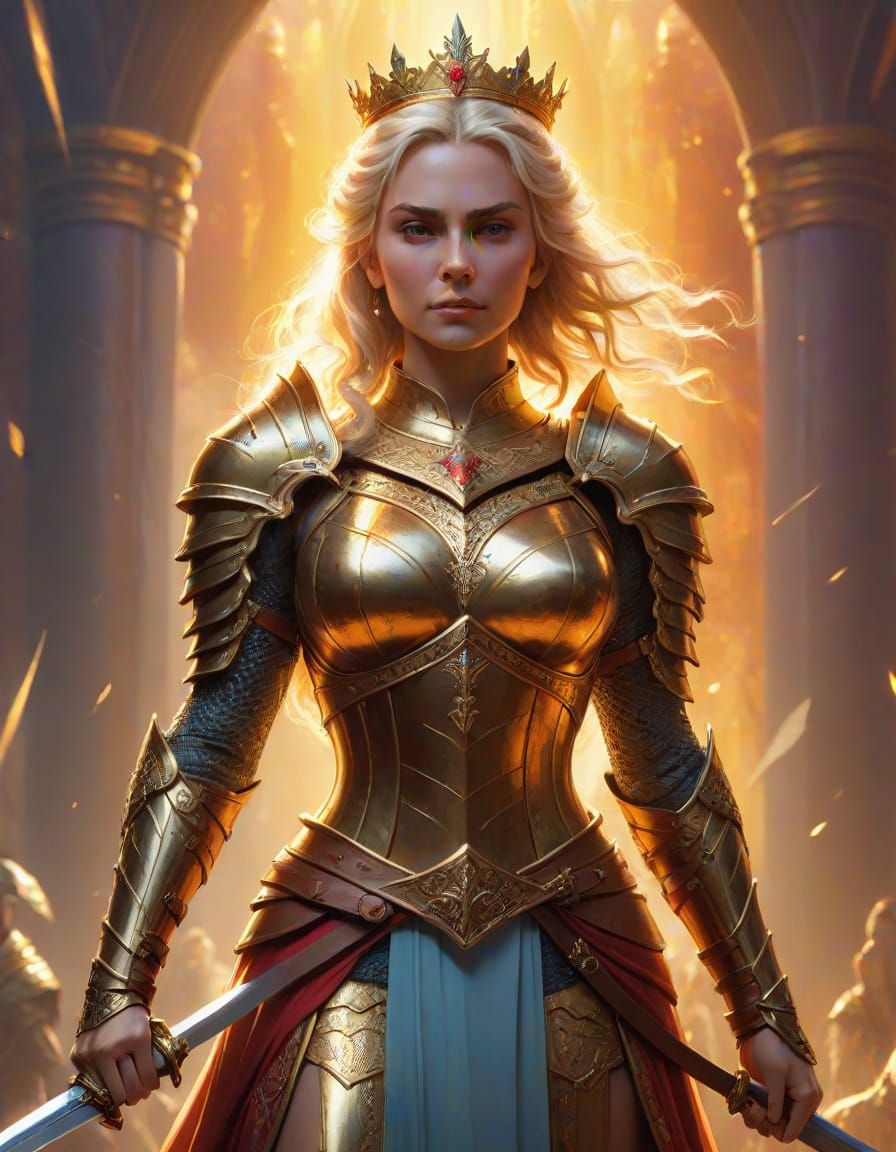 Epic Fantasy Queen with Sword in Digital Painting Style