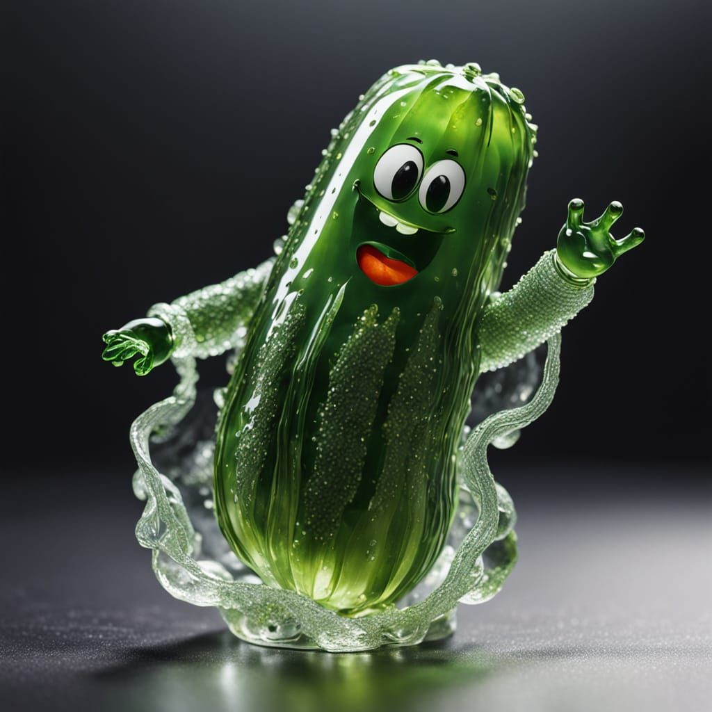 Crystalline Pickle Action Figure Dancing in Joyful Atmospher...