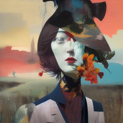 Abstract Woman in Mixed Media Style