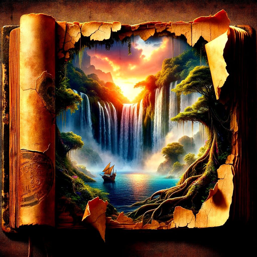 Ancient Book Reveals Lush Jungle Waterfall Scene in Fantasy ...