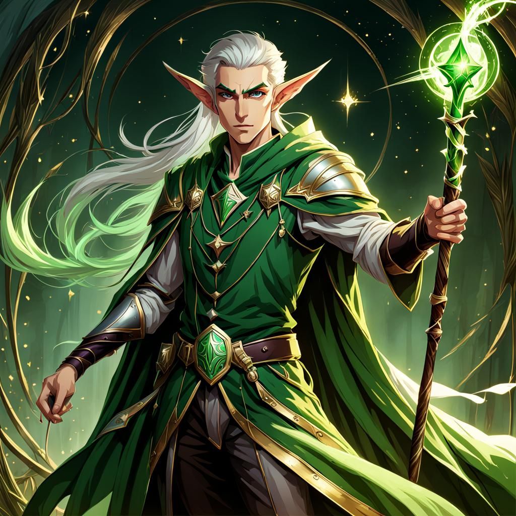 Slender High Elf Wizard with Glass Staff