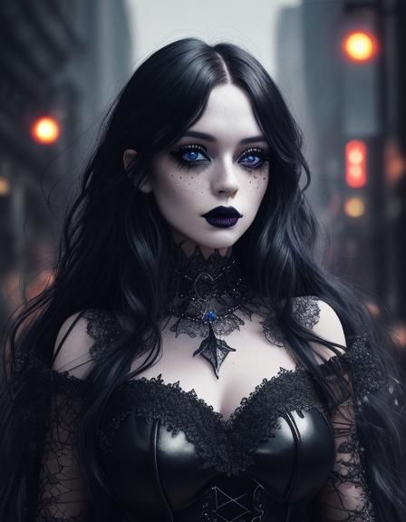 Goth Woman Portrait in City Street at Night