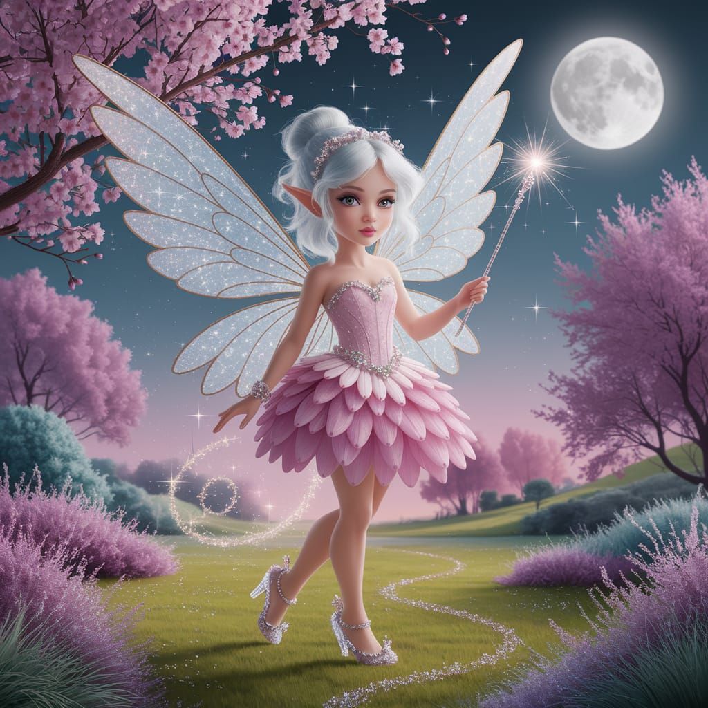 Enchanting Pixie in Ethereal Cherry Blossom Fantasy