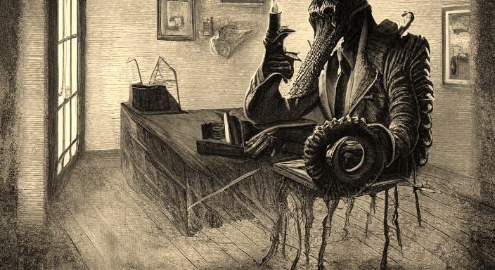 Eldritch Figures Gather in Dark, Mysterious Landscape