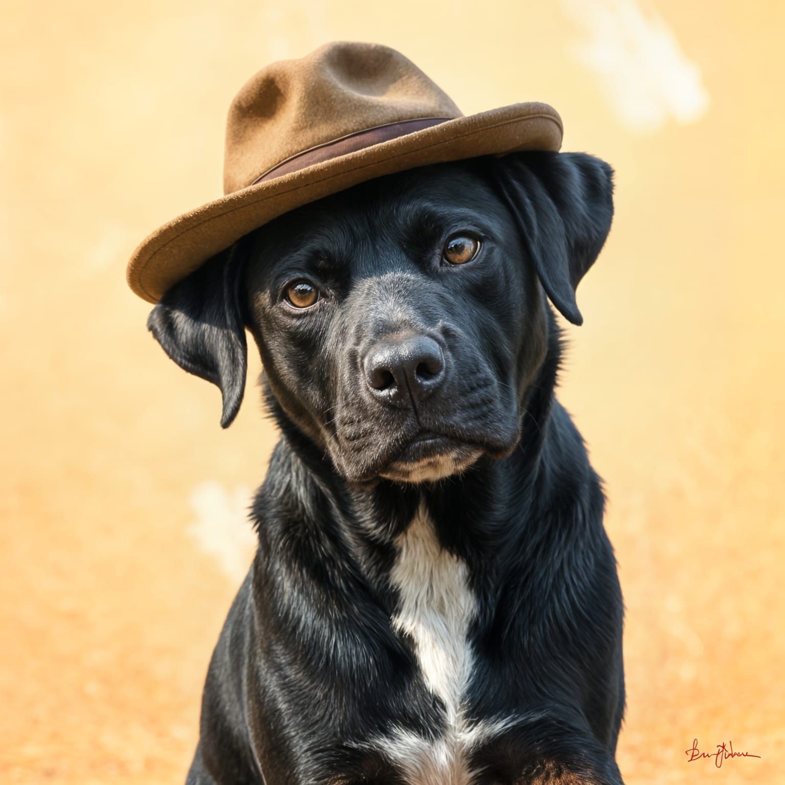 Stylish Black Lab Boxer Mix Wears Elegant Hat