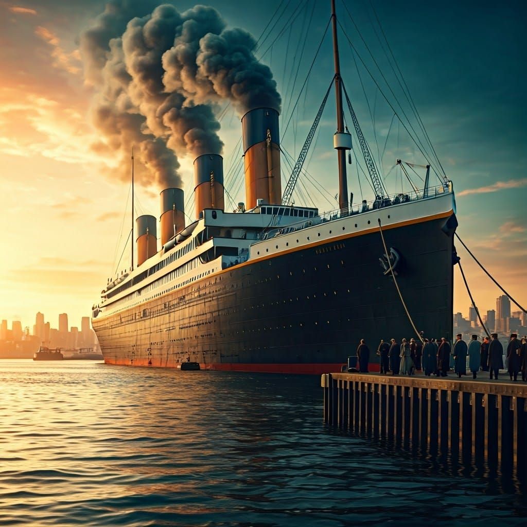 RMS Titanic Docks in New York: Cinematic Film Still