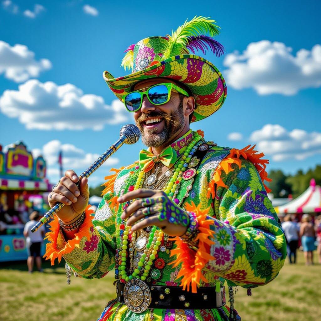 Neon Rattlesnake at Country Fair in Impasto Style