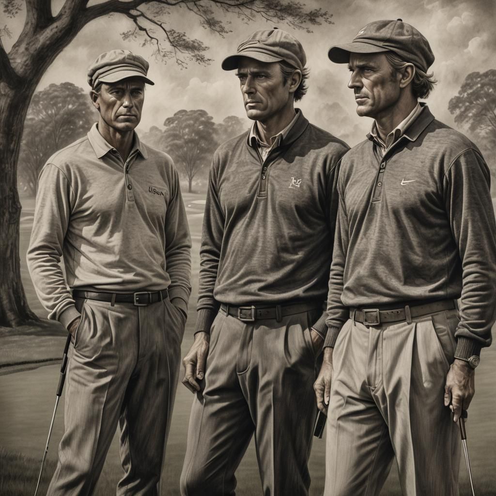 1800s Golfers in Charcoal Drawing Style
