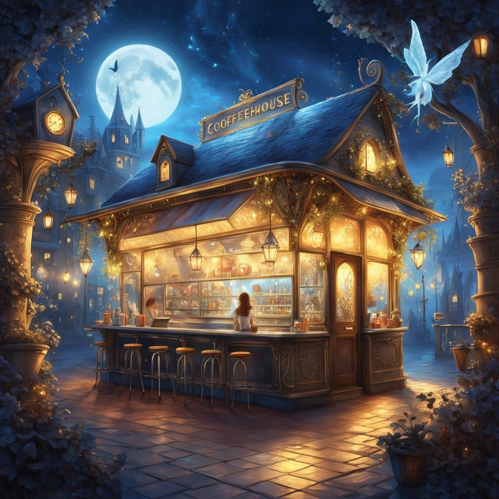 Enchanted Moonlight Coffeehouse with Fairy Baristas