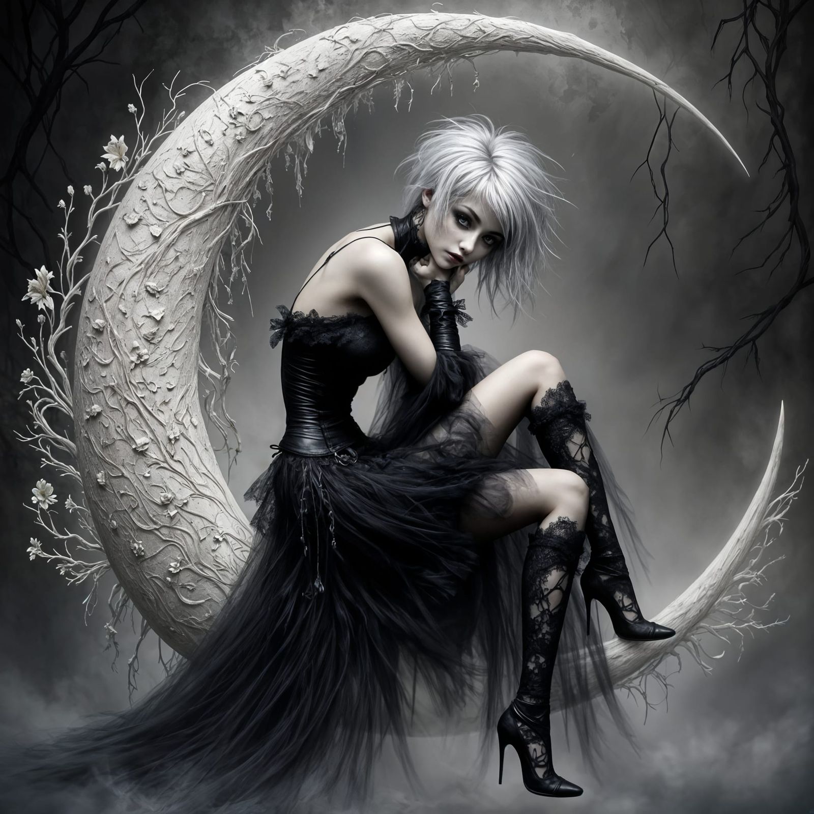 Gothic Woman on Moon, Melancholic Fairytale