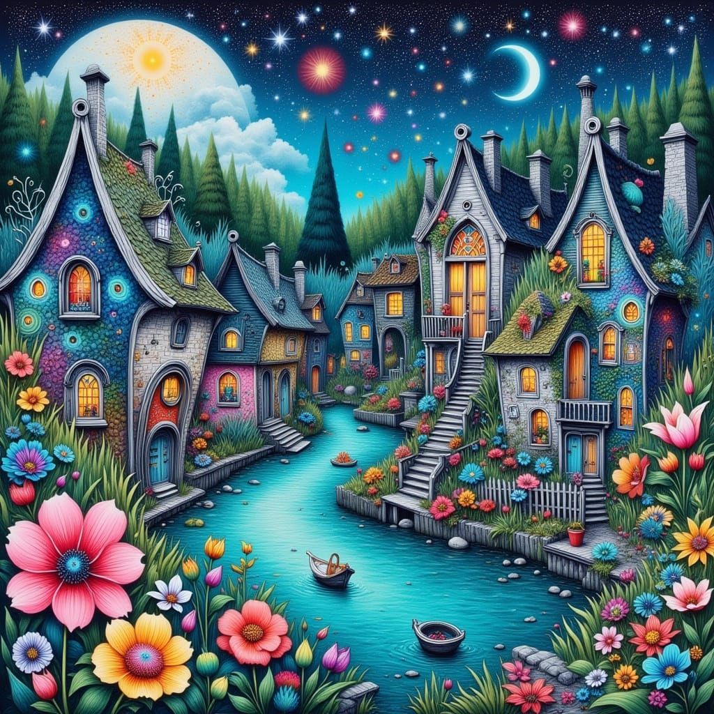 Vibrant Dutch Village in Whimsical Autumn Forest