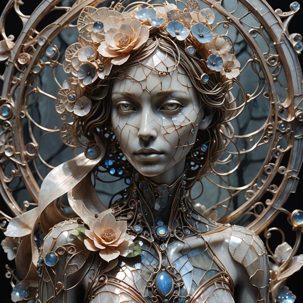 Dystopian Moonstone Flower Sculpture in Gothic Oil Painting ...