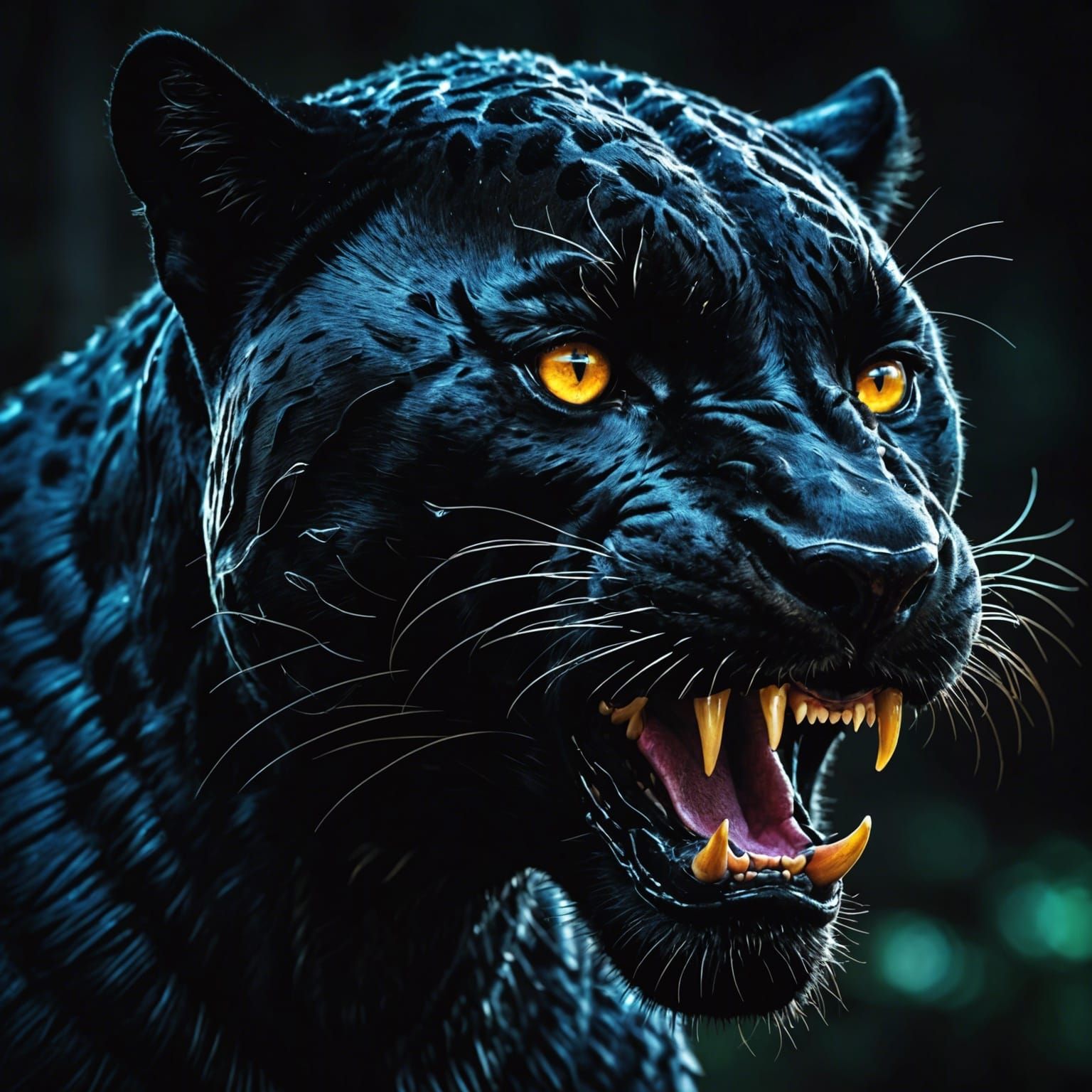 Hyperrealistic Neon Black Panther Growling