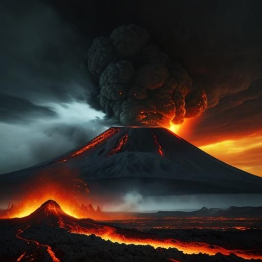 Apocalyptic Volcano Eruption: A Lone Figure's Escape