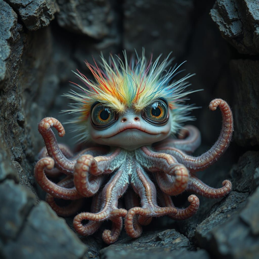 Creepy Cute Rainbow Creature with Tentacles