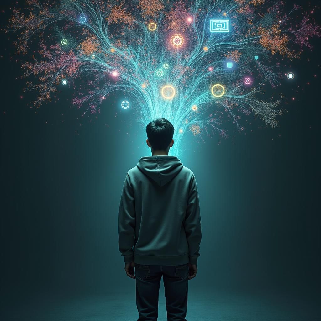 Holographic Imagination: Futuristic Scene with Organic Eleme...