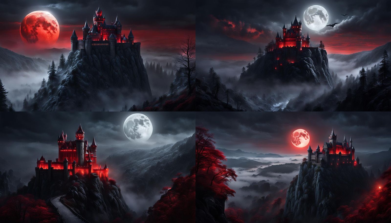 Cliffside Gothic Palace with Flying Creatures in Dark Fantas...