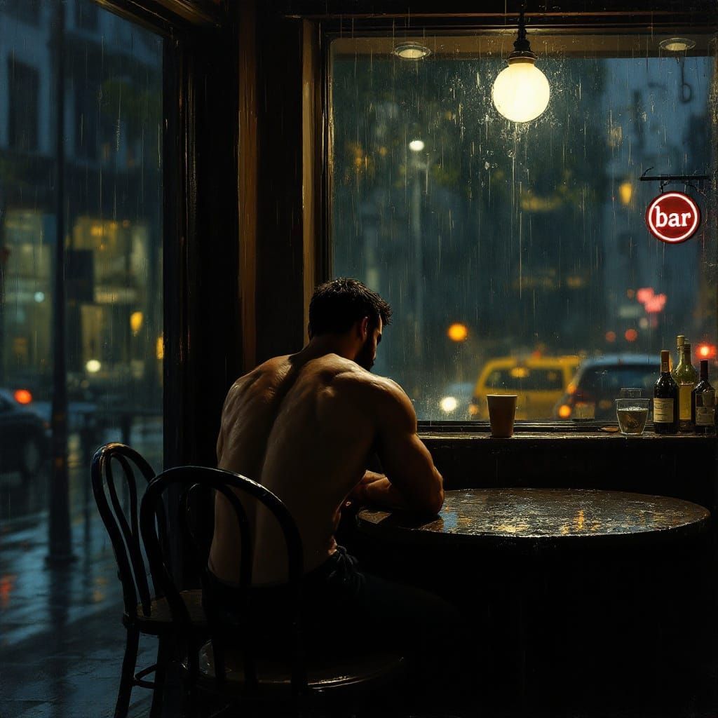 Sensual Hunk Finds Solace in Rainy City Bar