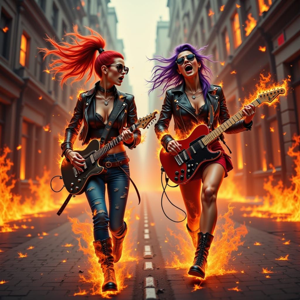 Punk Rockers Ignite Streets with Fiery Guitars