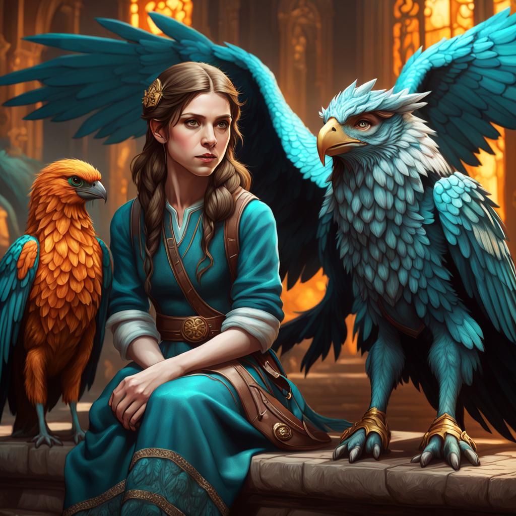 Anna Kendrick with Griffon: Art Nouveau Portrait