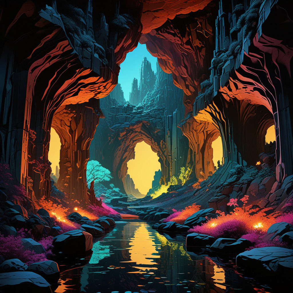 Surreal Gemstone Realm in Vibrant Comic Book Style