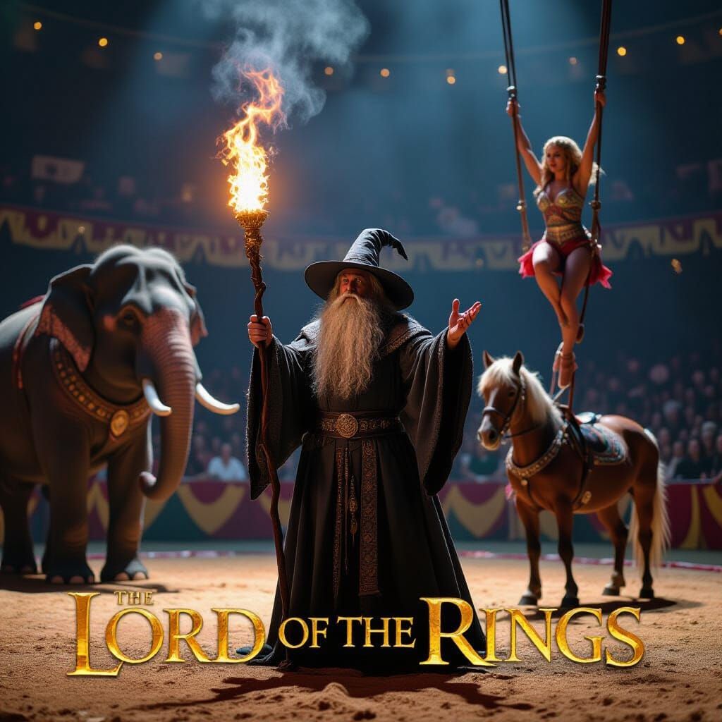 Wizard Ringmaster of Circus in Cinematic Style