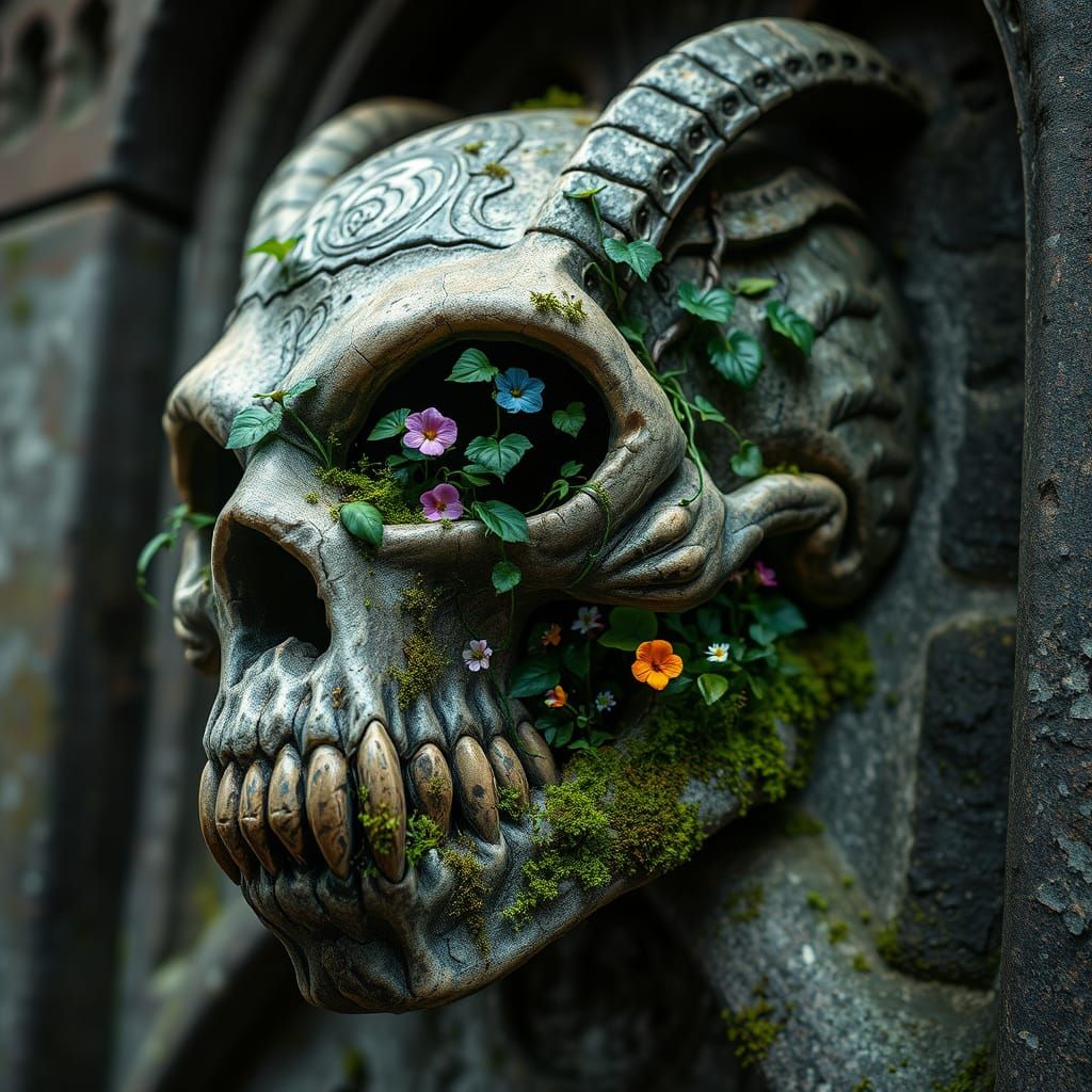 Gargoyle Skull Garden in Gothic Horror Style