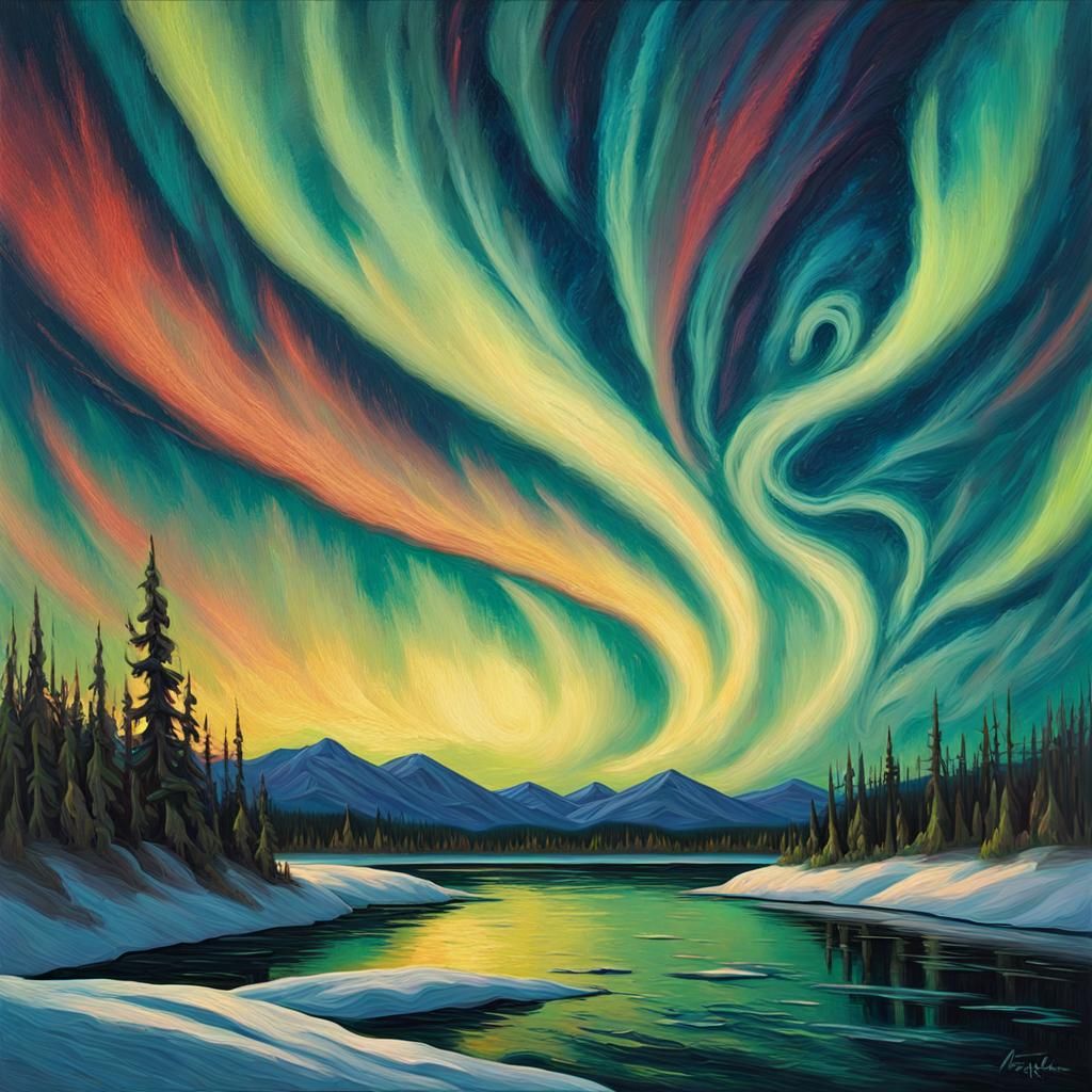 Aurora Borealis in Post-Impressionistic Style