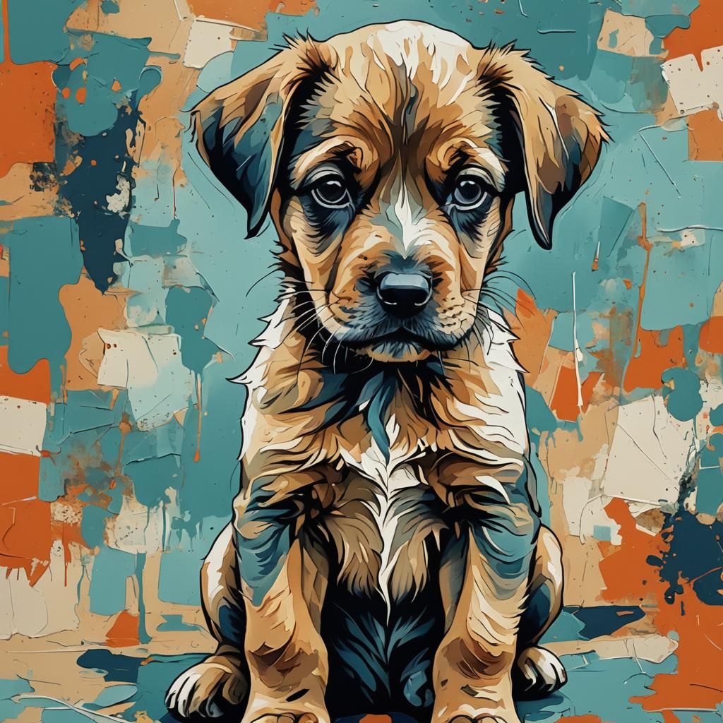 Abstract Sad Puppy Art in Complementary Colors