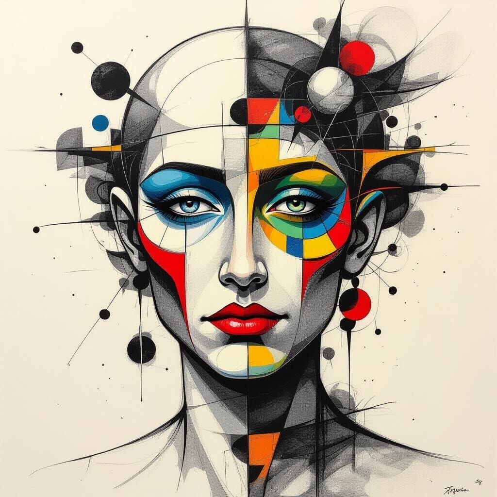 Surreal Abstract Metaphysical Painting in Miró and Bak Style