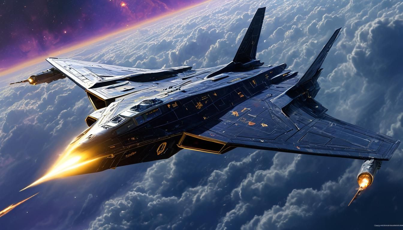 USS Dragon Soaring Through Nebula Clouds