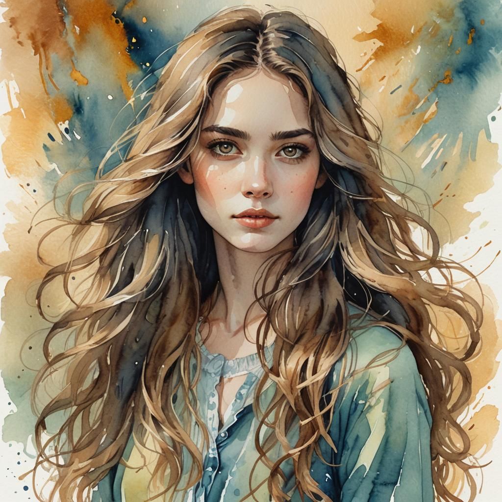 Elegant Watercolor Portrait of a Young Woman