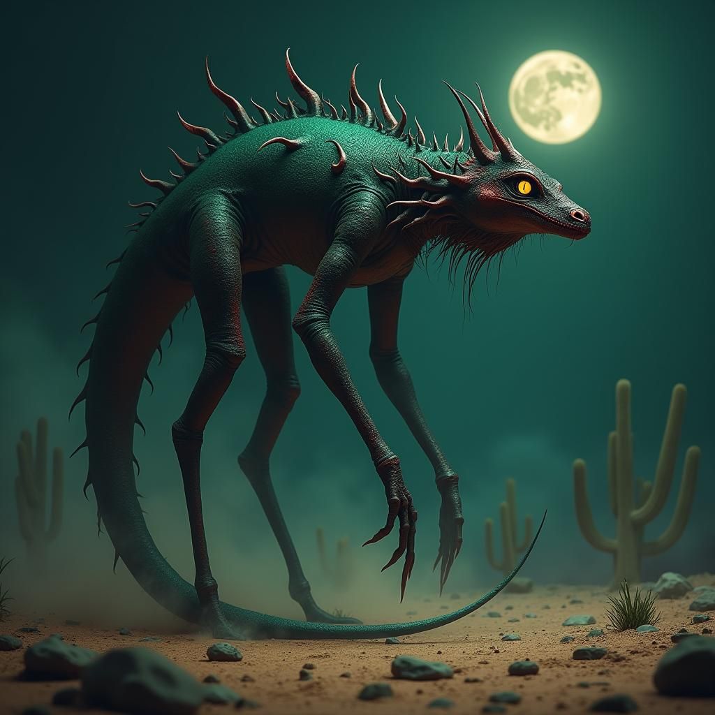 El Chupacabra in a Dark Gothic Fantasy Landscape