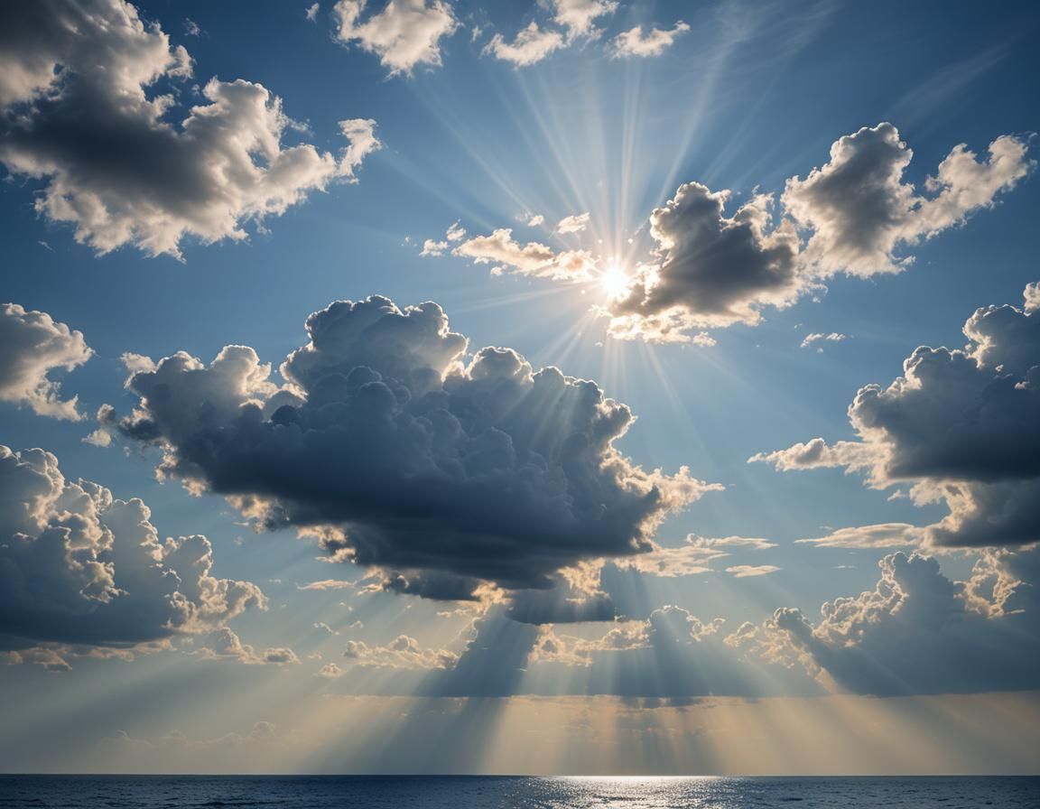 Blue Serene Landscape with Heavenly Sunshine