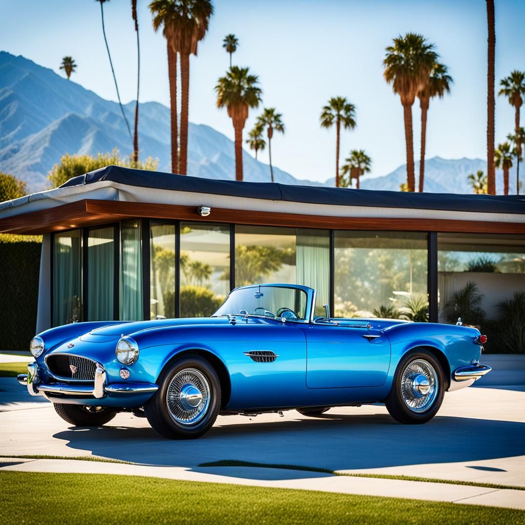 Blue Car Outside Palm Springs Home
