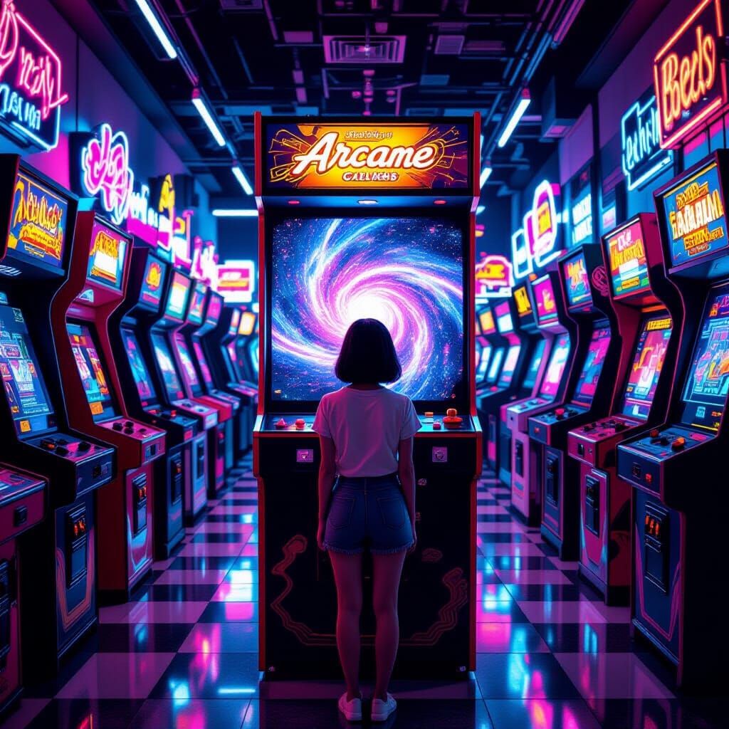 1980s Arcade with Galactic Portal Cabinet