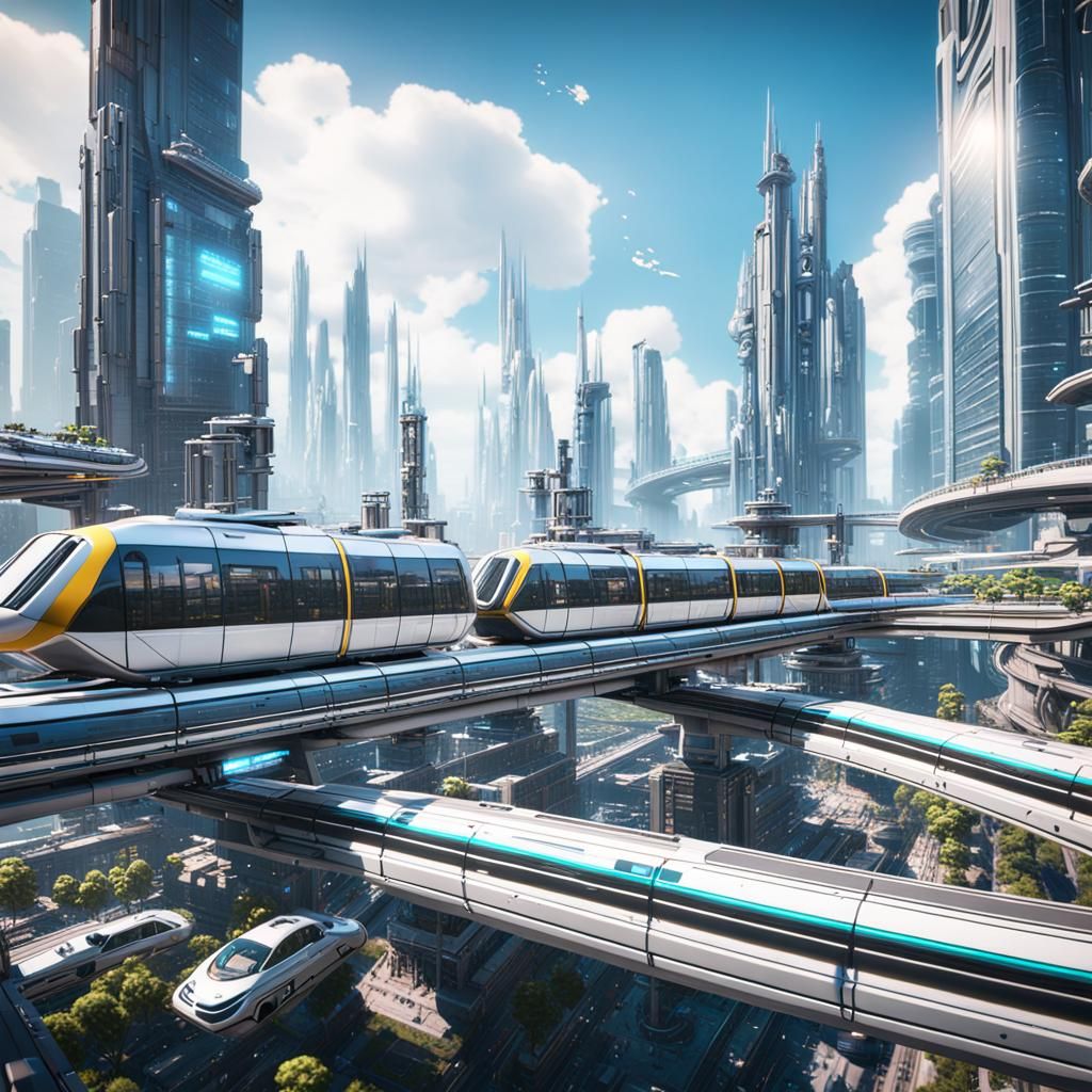 Futuristic Monorail City Network in 3D