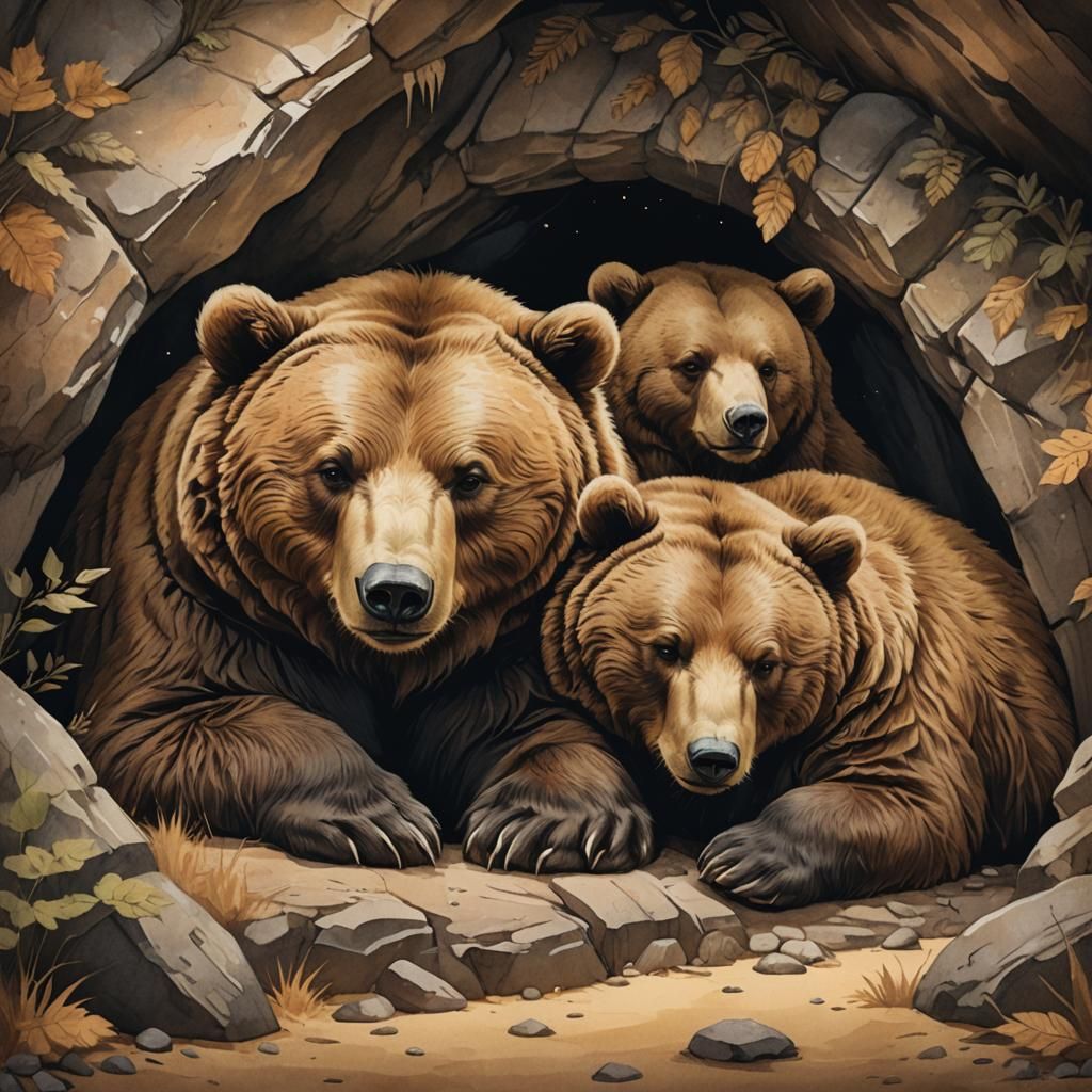 Cozy Bears Sleeping: Whimsical Wildlife Illustration